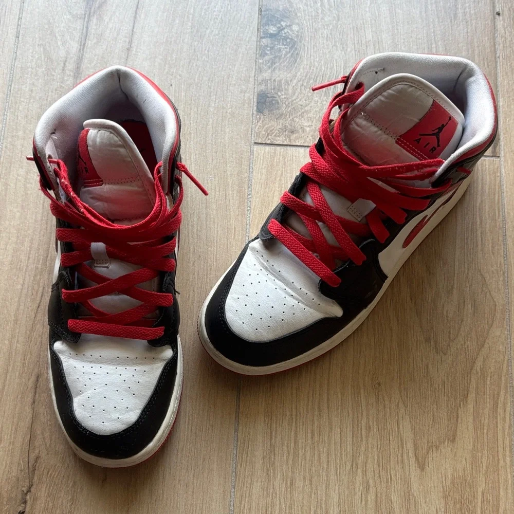 Nike Air Jordan 1 Mid Sneakers in Red, Black & White - Picture 7 of 8